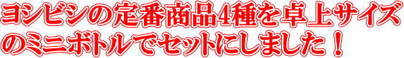 ヨシビシの定番商品4種を卓上サイズ のミニボトルでセットにしました！