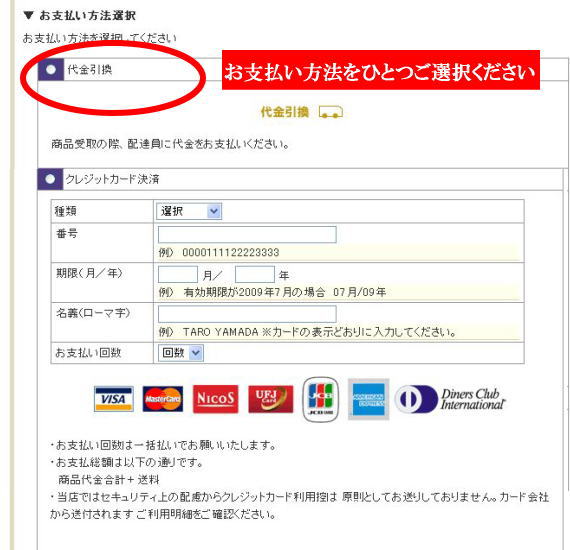 お支払い方法をひとつご選択ください